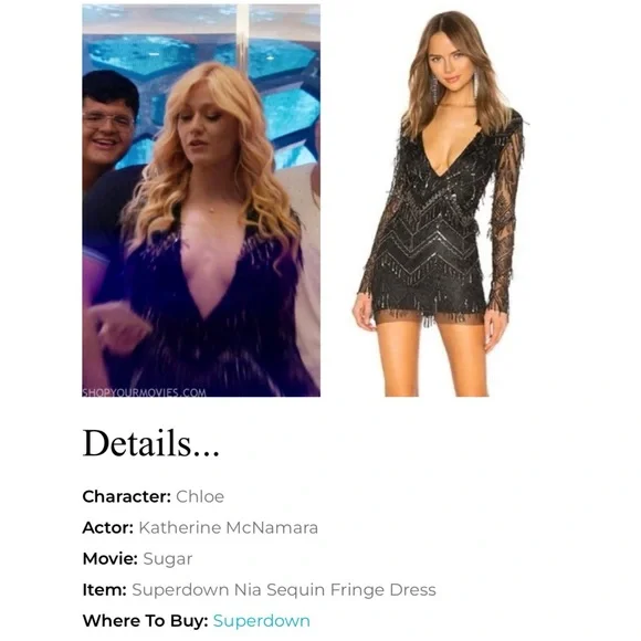 SUPERDOWN NWT Black Long Sleeve Nia Sequin Fringe Mini Dress XS - Picture 15 of 16